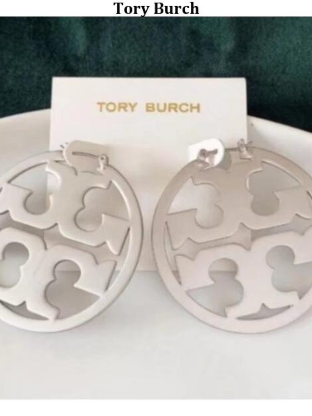 Tory Burch Silver-Tone Cutout Logo Hoop Earrings